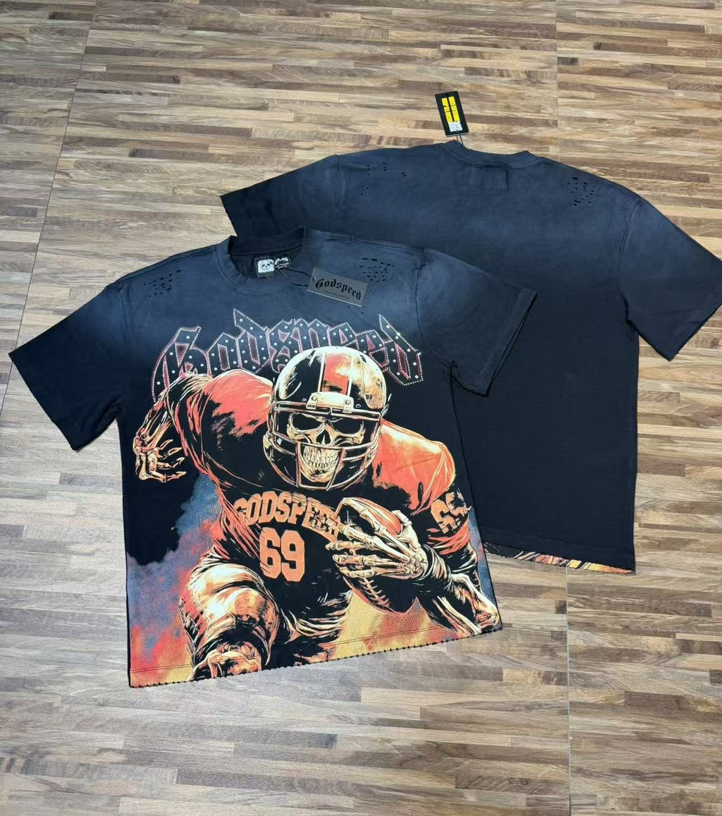 Godspeed 69 Football Skull Graphic T-Shirt ¡ª context