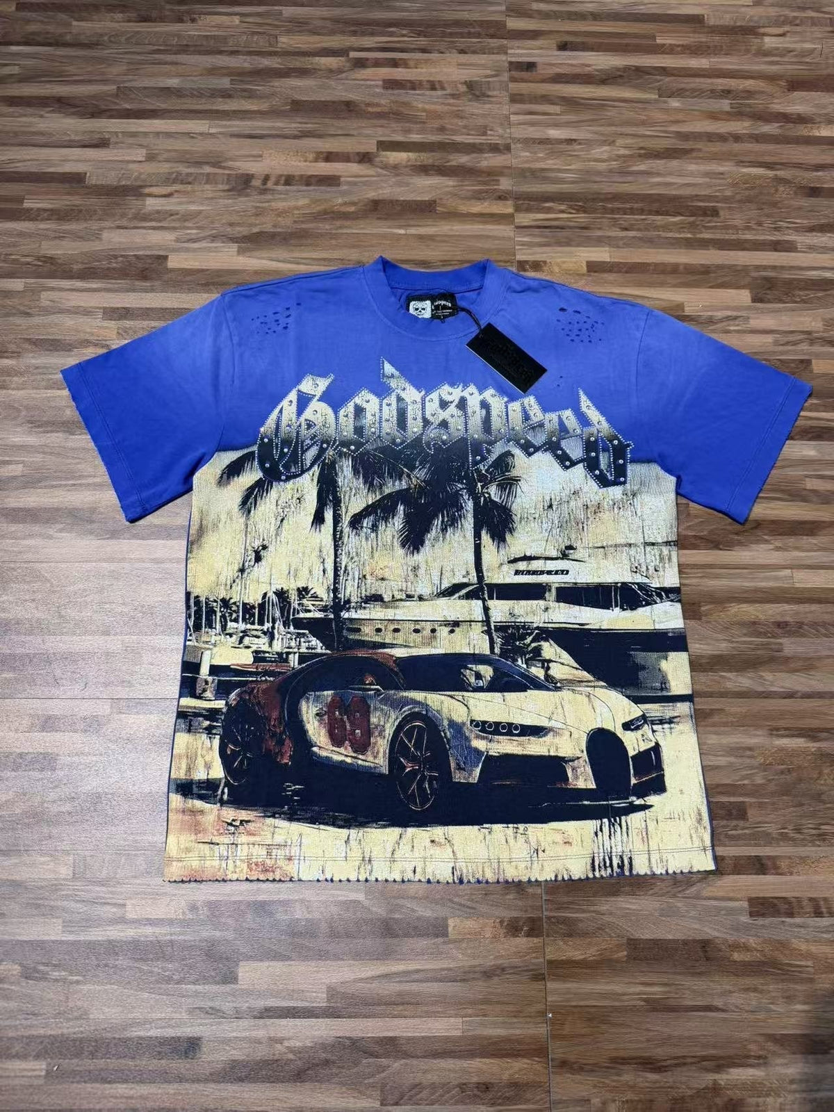 Godspeed Distressed Rhinestone Graphic T-Shirt ¡ª front