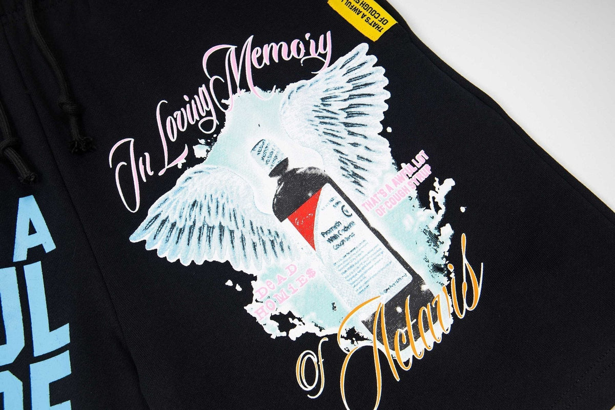 THAT'S A AWFUL LOT OF COUGH SYRUP Black Graphic Shorts ¡ª detail