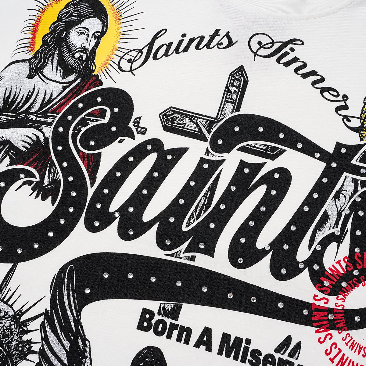 SAINT Rhinestone Religious Graphic T-Shirt ¡ª detail