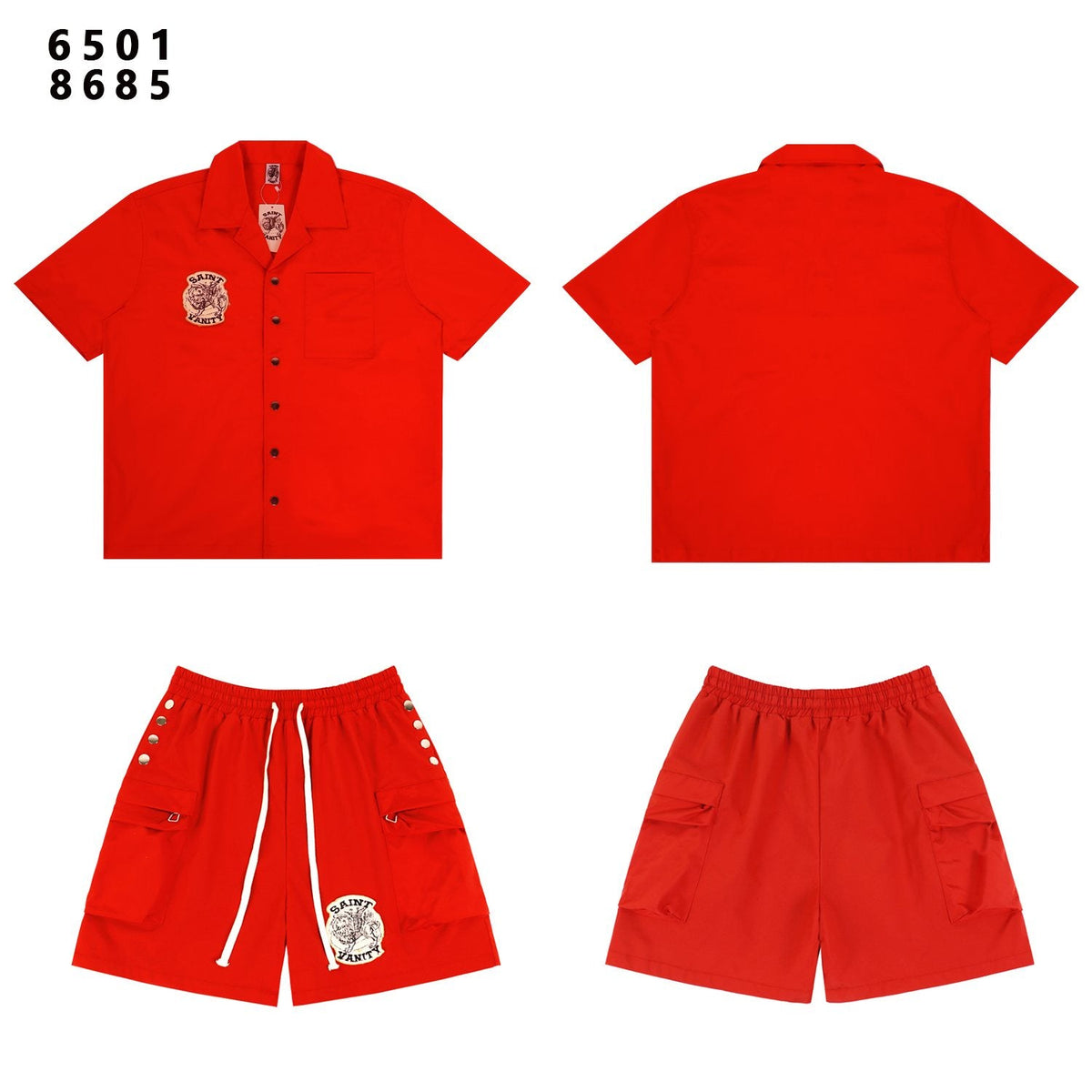 SAINT Vanity Patch Short-Sleeve Shirt & Cargo Shorts Set ¡ª front