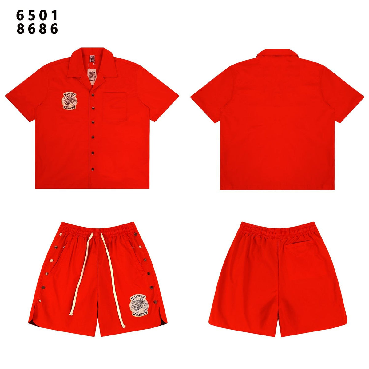 SAINT Vanity Patch Short-Sleeve Shirt & Snap-Side Shorts Set ¡ª front