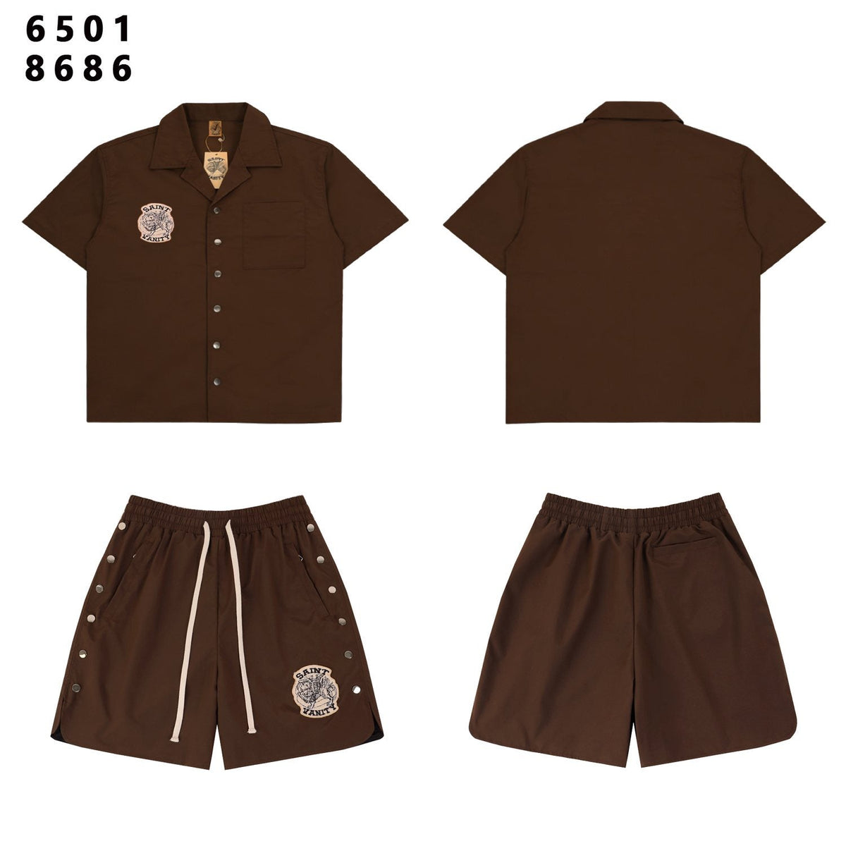 SAINT Vanity Patch Short-Sleeve Shirt & Snap-Side Shorts Set ¡ª front