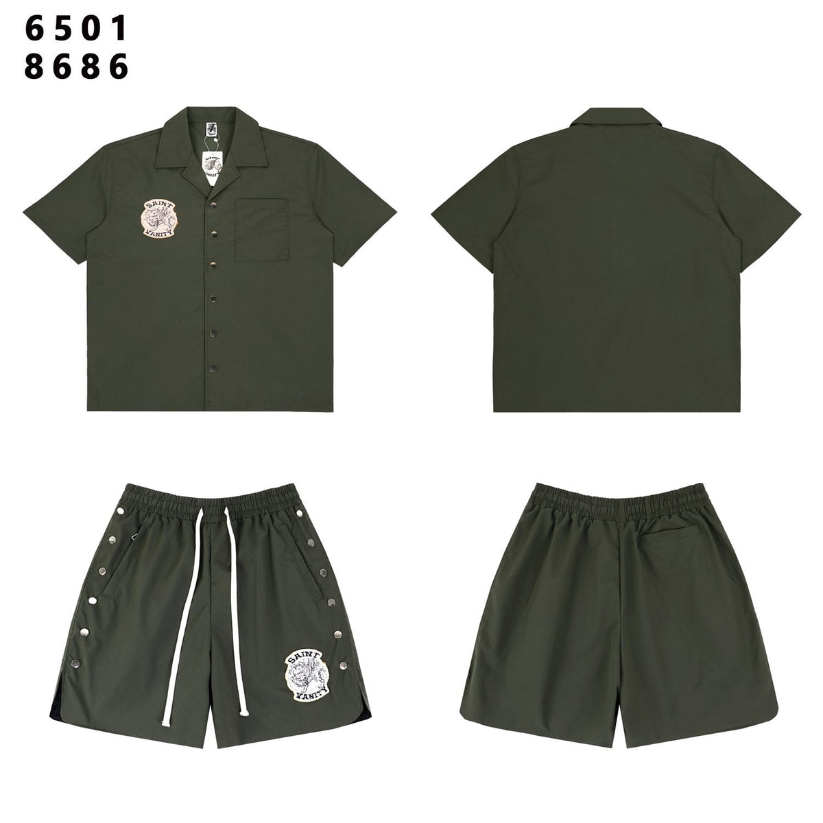 SAINT Vanity Patch Short-Sleeve Shirt & Snap-Side Shorts Set ¡ª front