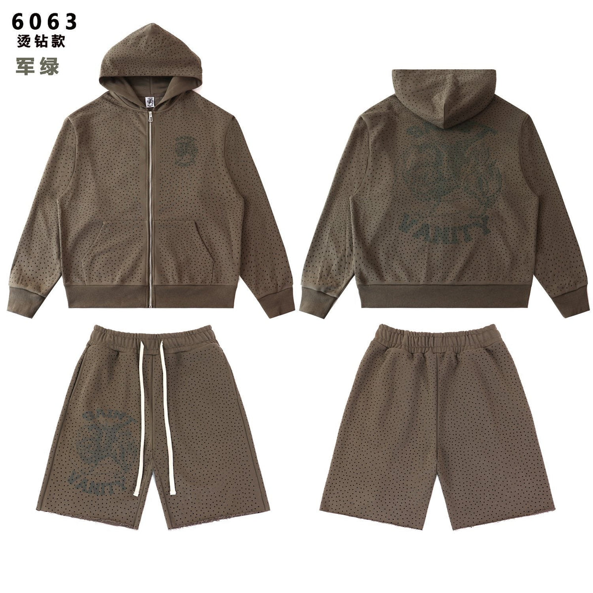 SAINT Vanity Rhinestone Zip Hoodie & Shorts Set ¡ª front