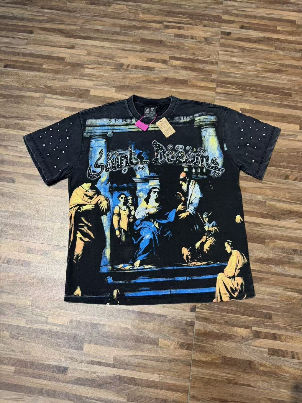 SAINT Religious Art Rhinestone T-Shirt ¡ª front