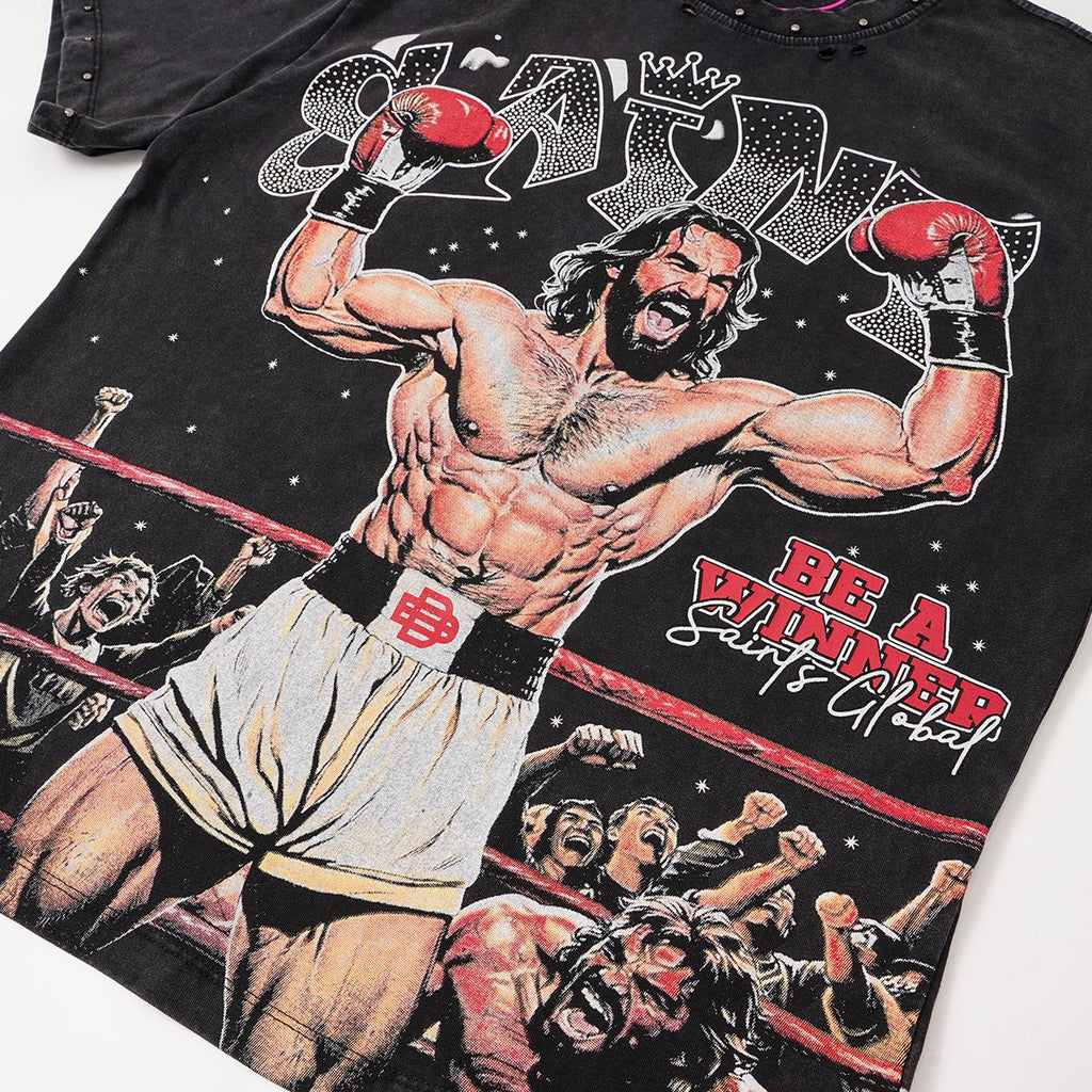 SAINT Boxing Graphic Washed T-Shirt ¡ª detail