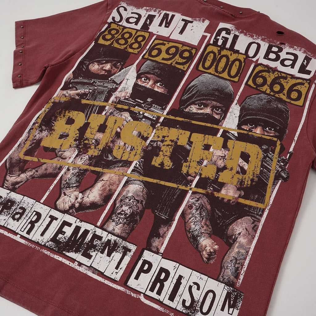 SAINT Rhinestone Distressed Graphic T-Shirt ¡ª detail