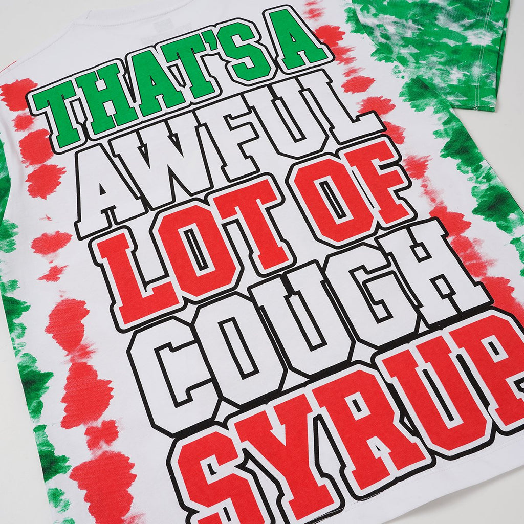 THAT'S A AWFUL LOT OF COUGH SYRUP White/Green Tie-Dye Graphic T-Shirt ¡ª detail