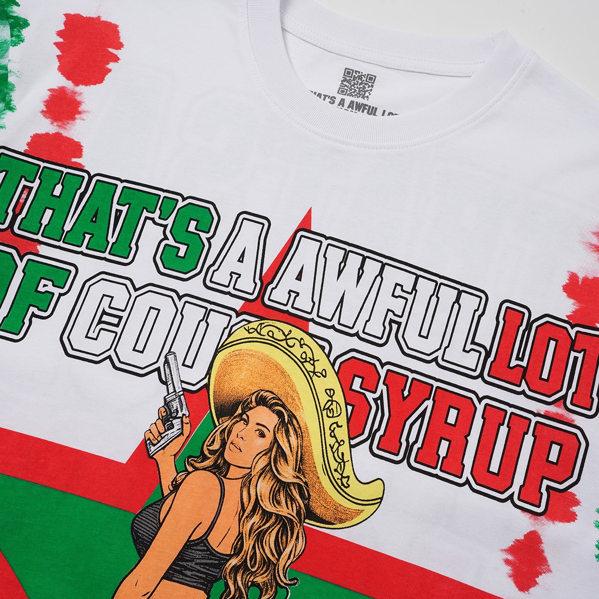 THAT'S A AWFUL LOT OF COUGH SYRUP White/Green Tie-Dye Graphic T-Shirt ¡ª detail