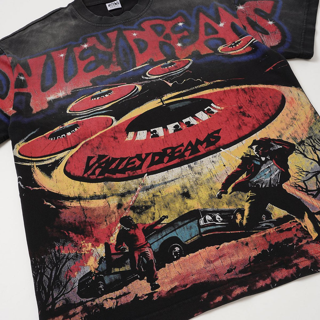 VALLEY UFO Graphic Washed Black T-Shirt ¡ª detail