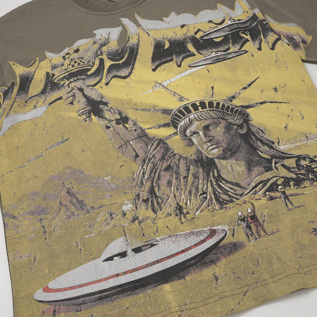 VALLEY Olive Statue of Liberty Graphic Short-Sleeve T-Shirt ¡ª detail