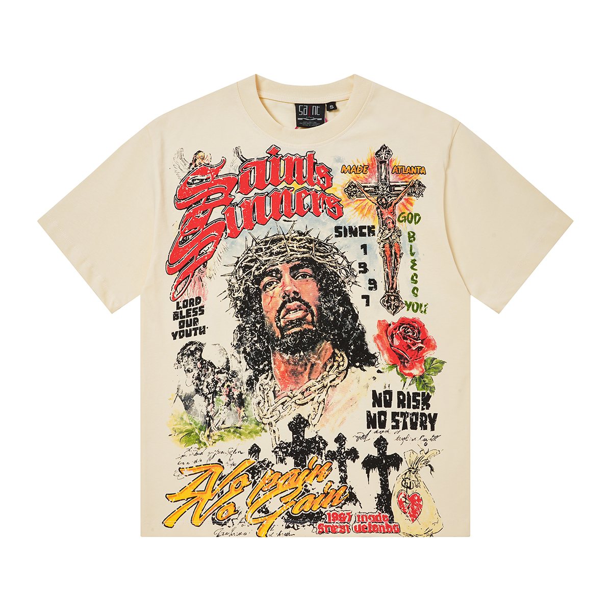 SAINT Religious-Inspired Graphic Short-Sleeve T-Shirt ¡ª front