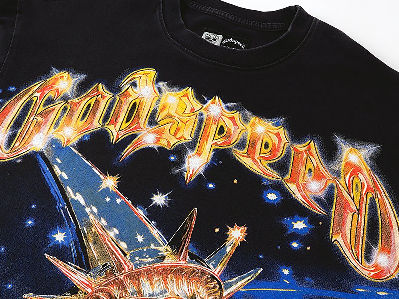 Godspeed Washed Black Front & Back Graphic T-Shirt ¡ª detail