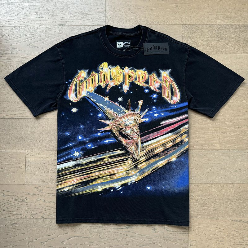 Godspeed Washed Black Front & Back Graphic T-Shirt ¡ª hero