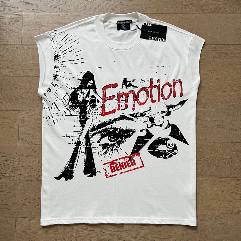 MIXED EMOTION Rhinestone Graphic Sleeveless T-Shirt ¡ª front