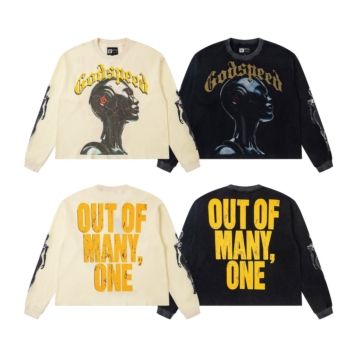 Godspeed Out of Many One Robot Graphic Long-Sleeve T-Shirt ¡ª comparison