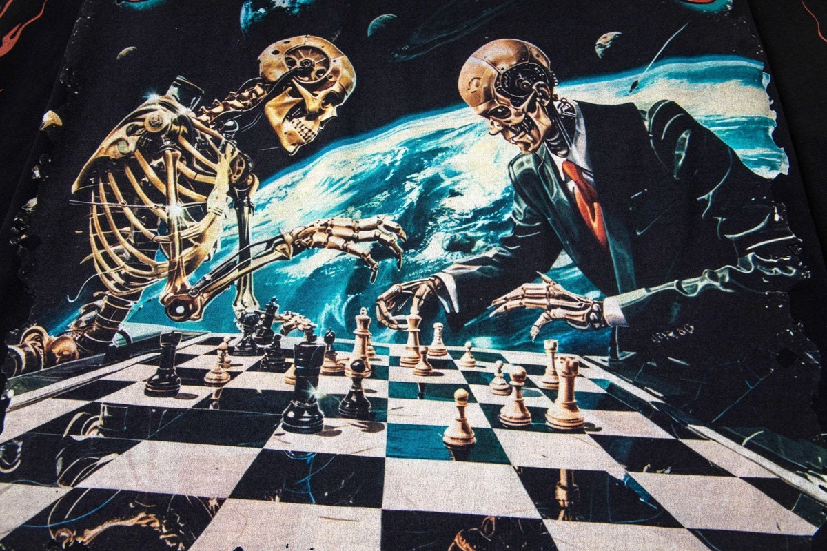 Godspeed Skeleton Chess Graphic Long-Sleeve T-Shirt ¡ª detail
