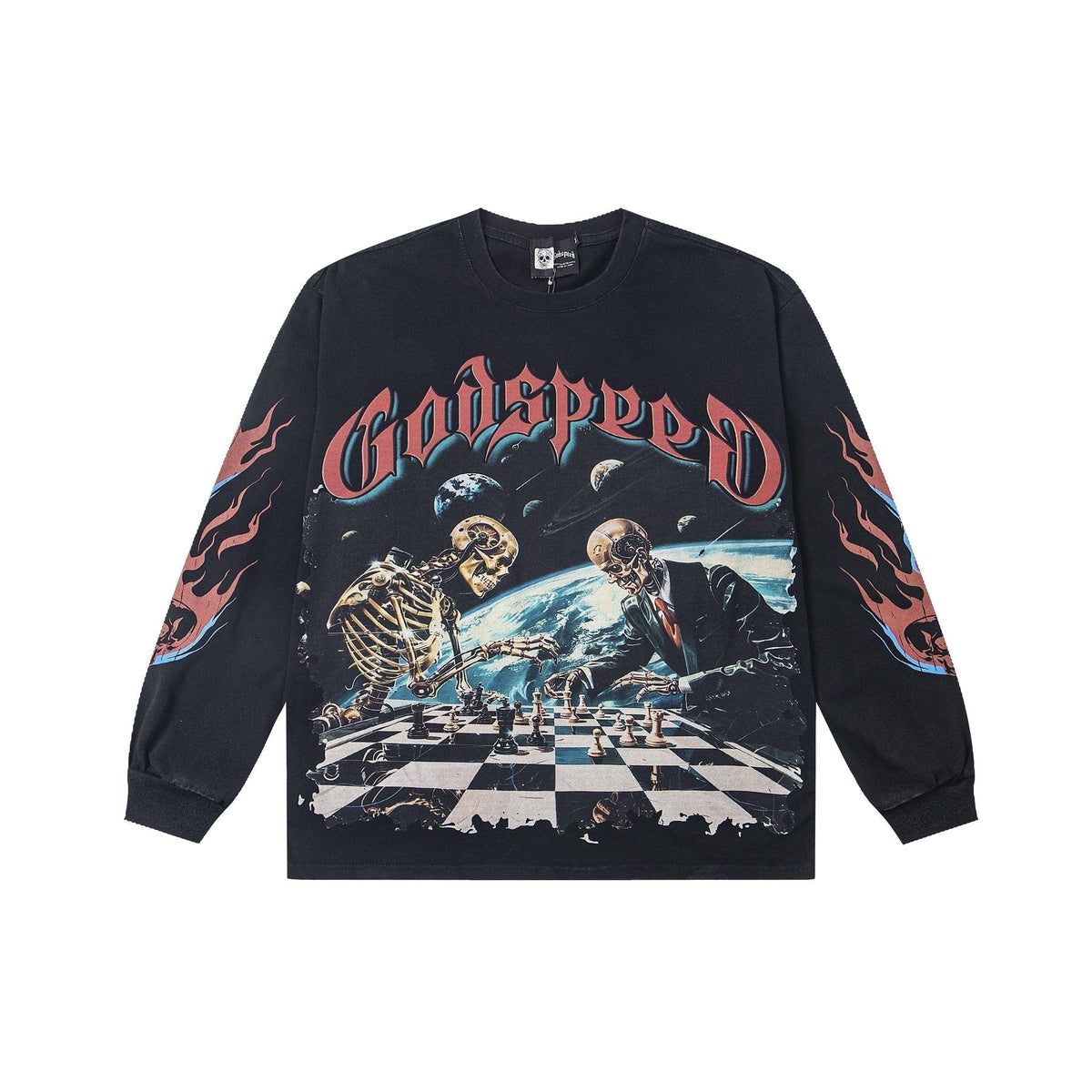 Godspeed Skeleton Chess Graphic Long-Sleeve T-Shirt ¡ª front