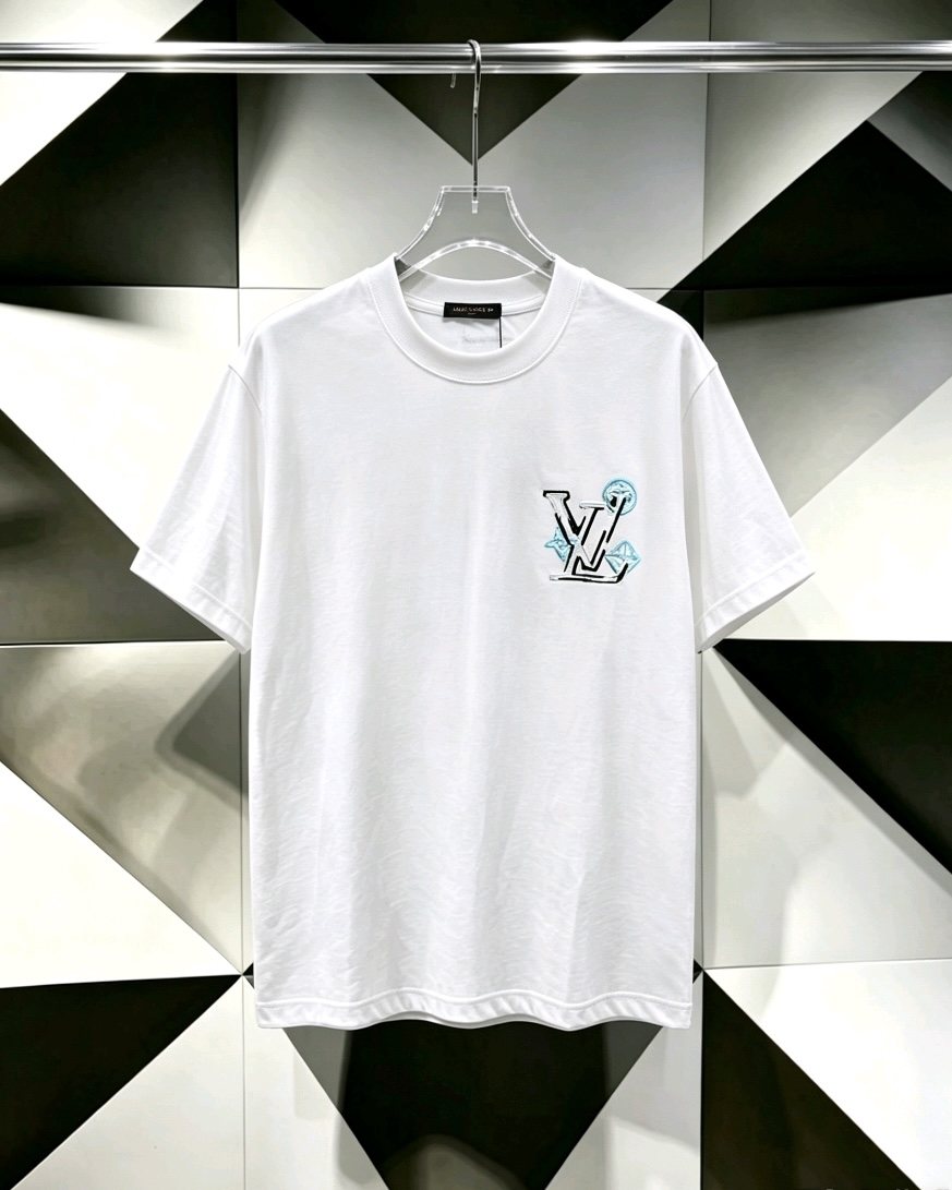 Louis Vuitton*LV White Embroidered Graphic T-Shirt ¡ª front