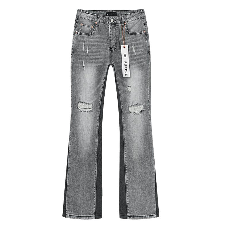 Purple Brand Washed Gray Distressed Flared Jeans ¡ª hero