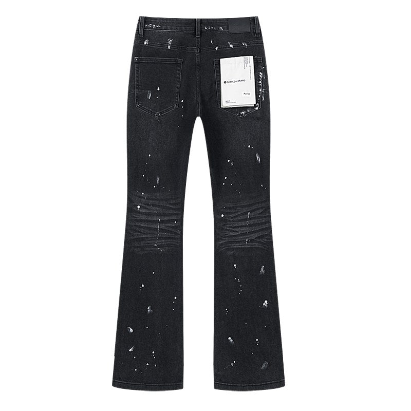 Purple Brand Black Paint-Splatter Distressed Flared Jeans ¡ª back