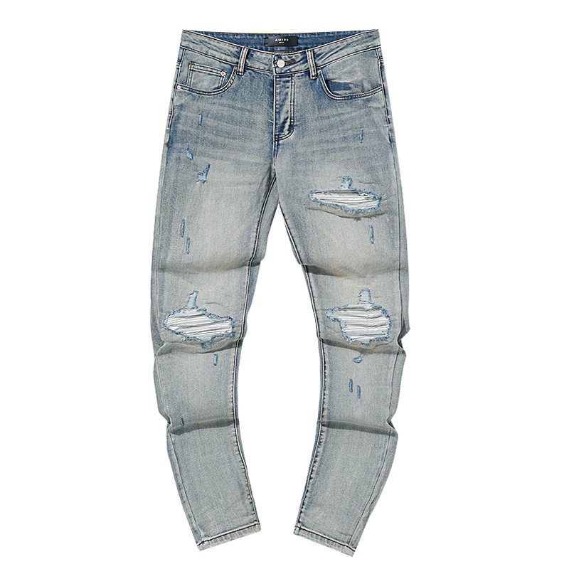 AMIRI Light Blue Distressed Ripped Knee Jeans ¡ª hero