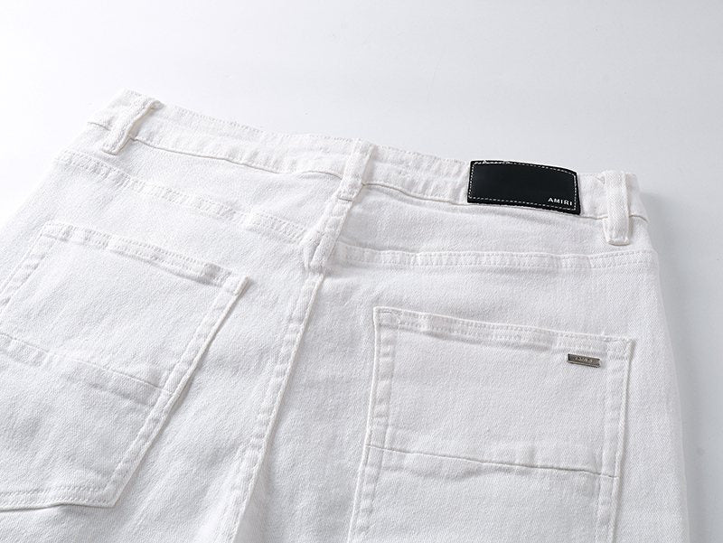 AMIRI White Distressed Moto Jeans ¡ª detail