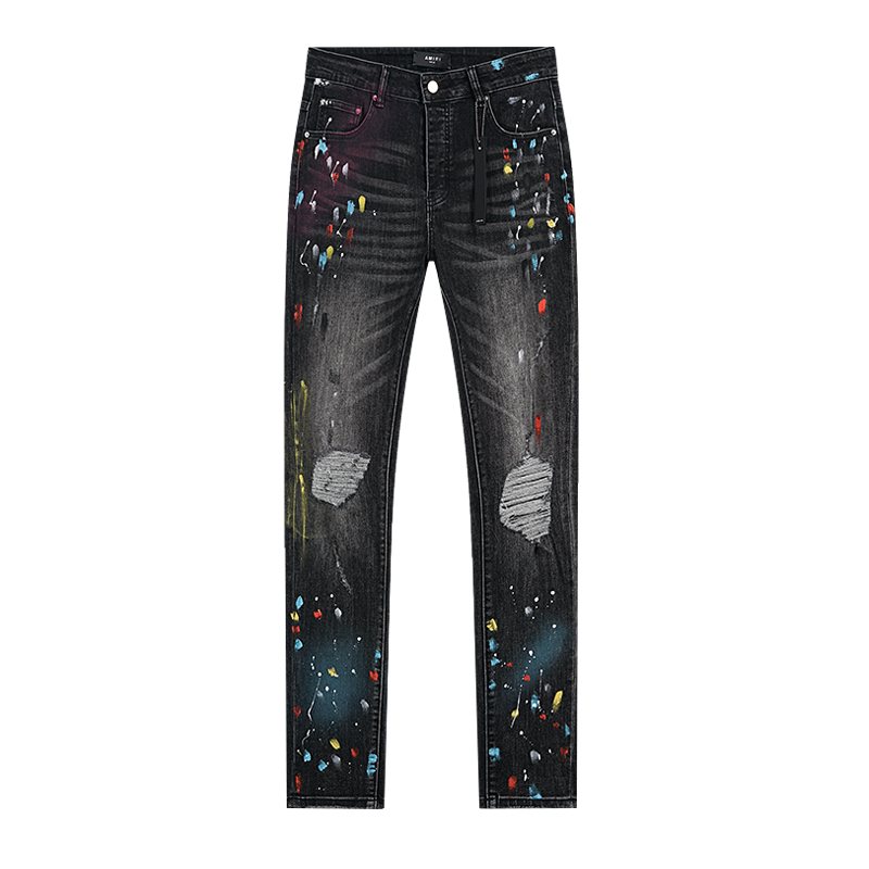 AMIRI Paint Splatter Distressed Black Jeans ¡ª hero