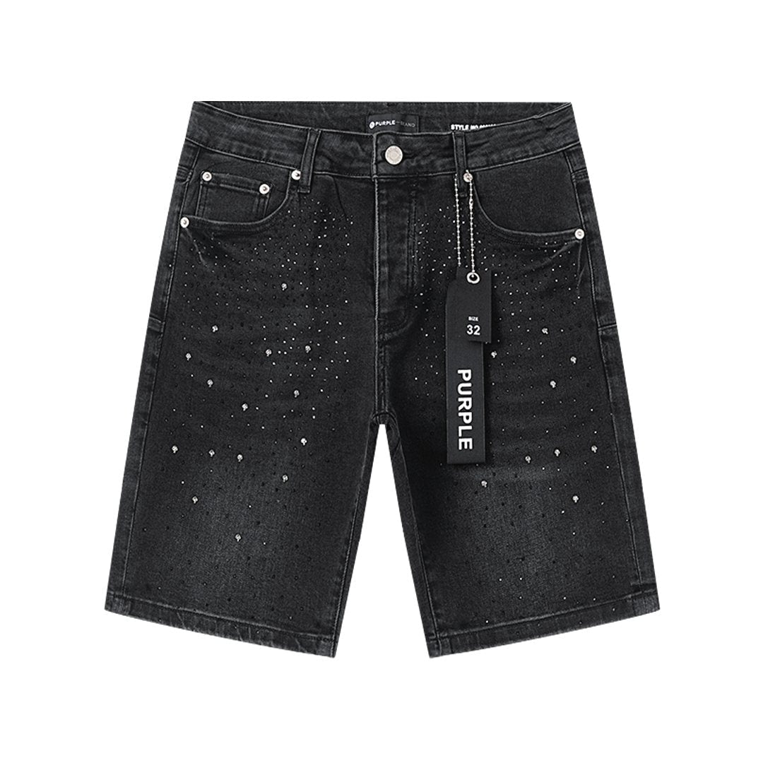 Purple Brand Black Rhinestone Splatter Denim Shorts ¡ª hero