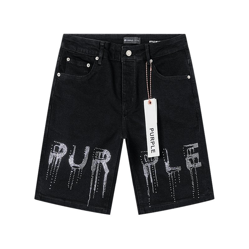 Purple Brand Black Rhinestone Denim Shorts ¡ª hero