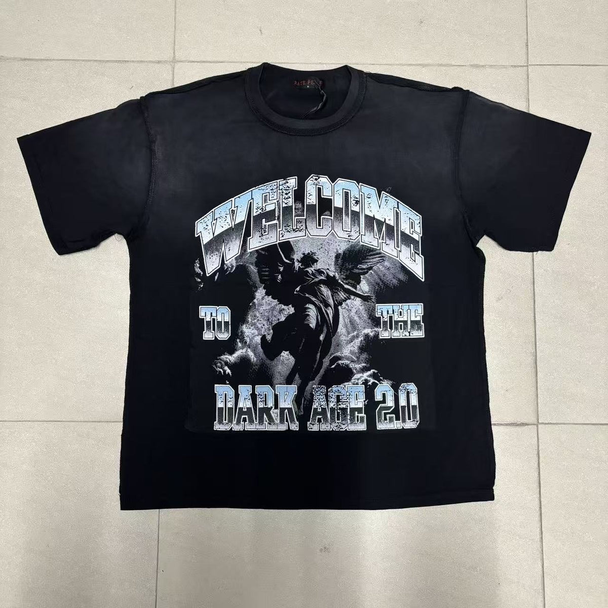 RARE PEACE Dark Age Washed Black Graphic T-Shirt ¡ª front