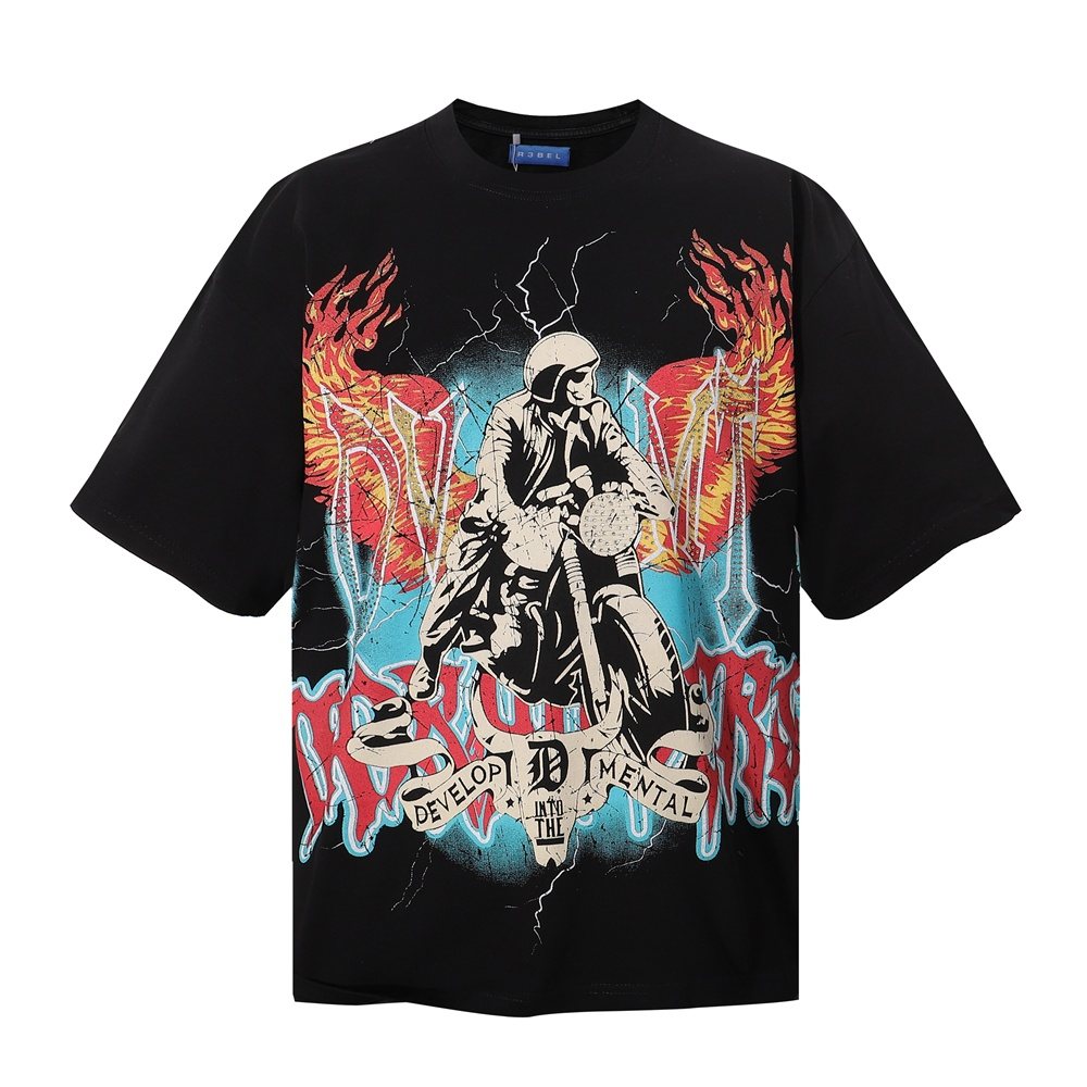 R3BEL Rider Motorcycle Skull Graphic T-Shirt ¡ª front