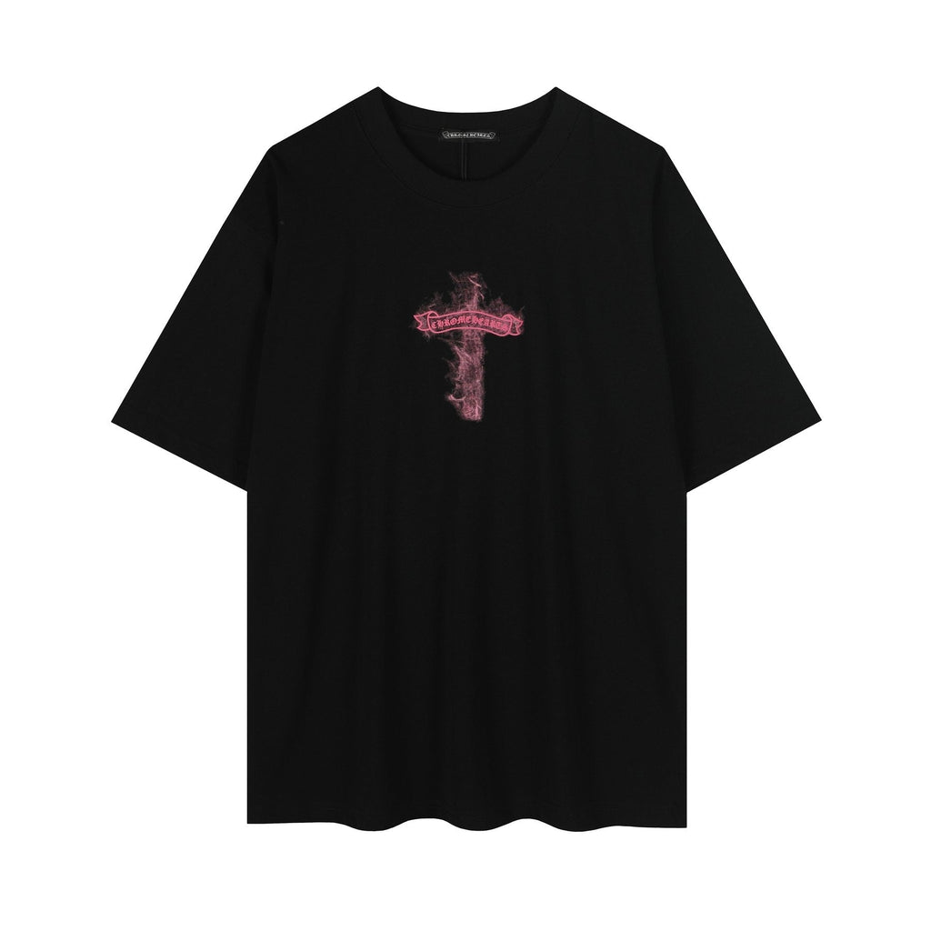 Chrome Hearts Pink Flame Cross Graphic T-Shirt ¡ª front