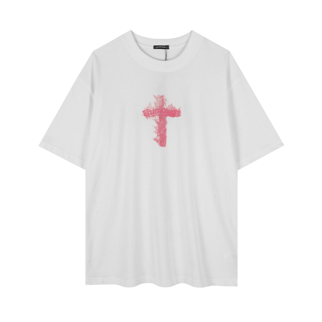 Chrome Hearts Pink Flame Cross Graphic T-Shirt ¡ª front