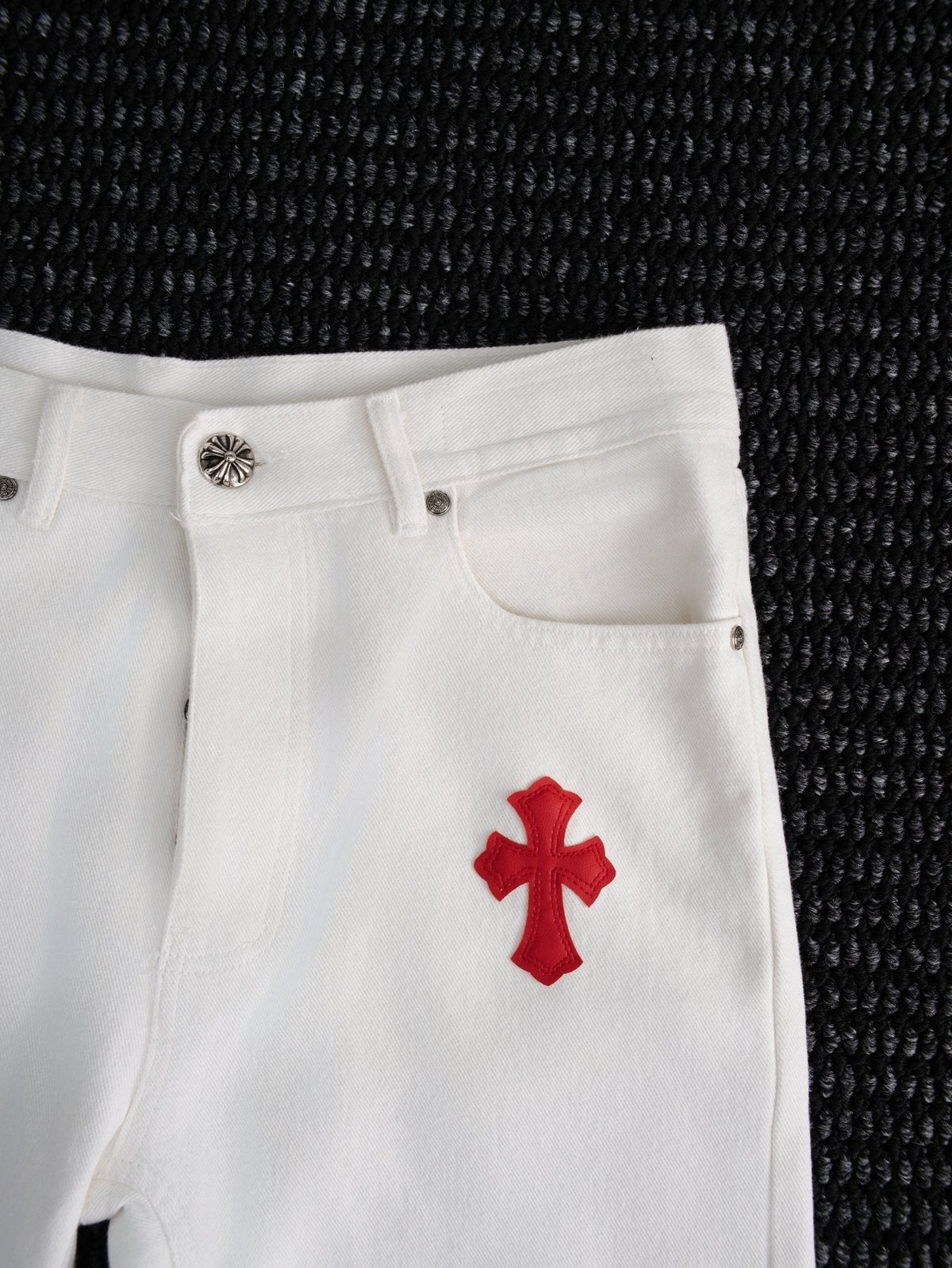 Chrome Hearts White Cross Patch Jeans ¡ª detail
