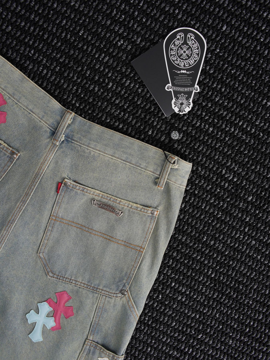 Chrome Hearts Cross Patch Light Blue Denim Shorts ¡ª detail