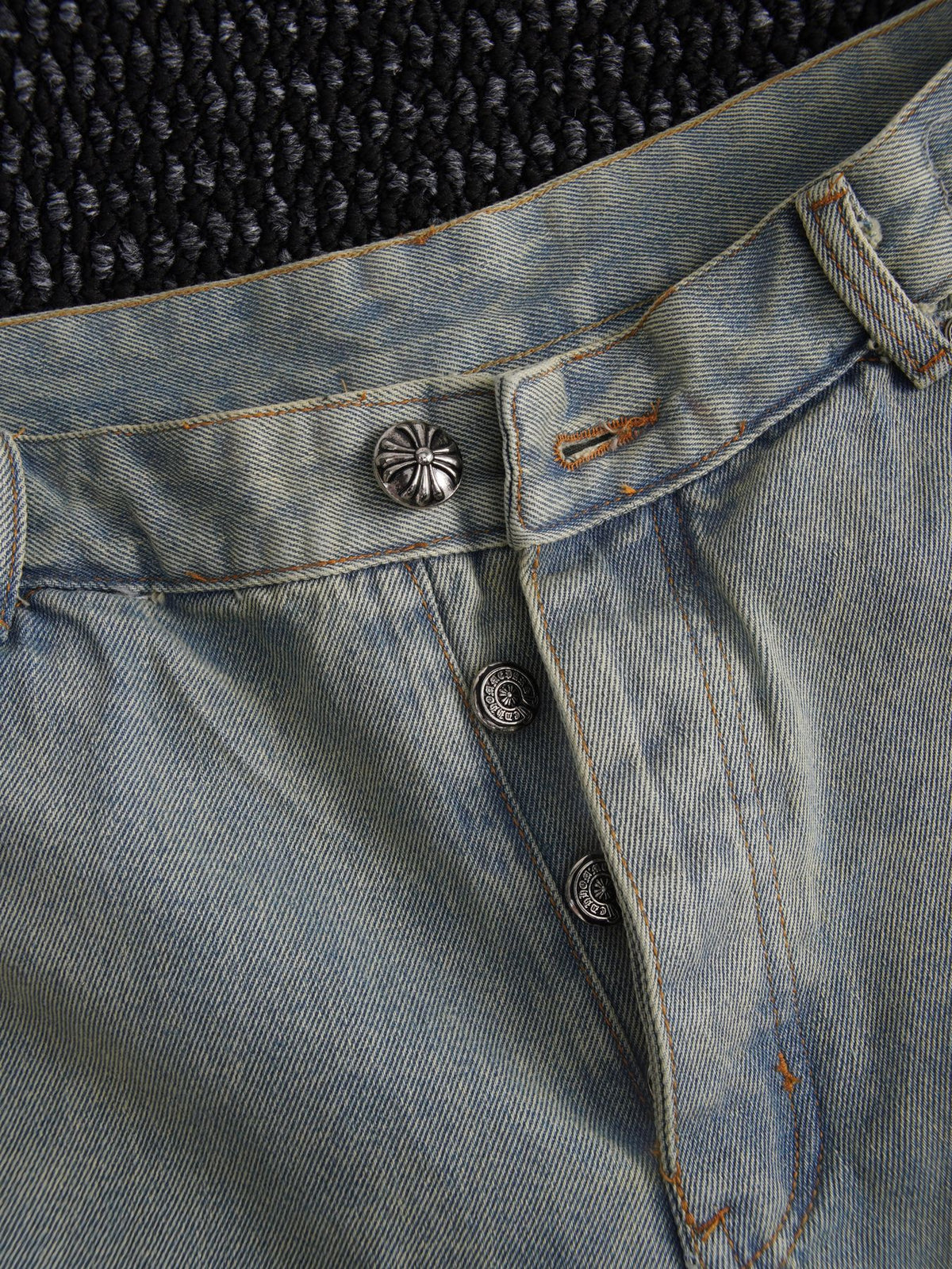 Chrome Hearts Cross Patch Light Blue Denim Shorts ¡ª detail