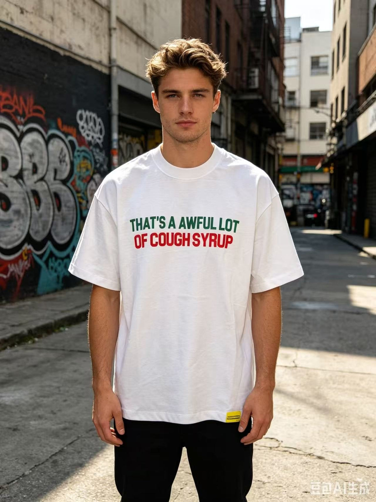 THAT'S A AWFUL LOT OF COUGH SYRUP White Front & Back Text Graphic T-Shirt ¡ª front