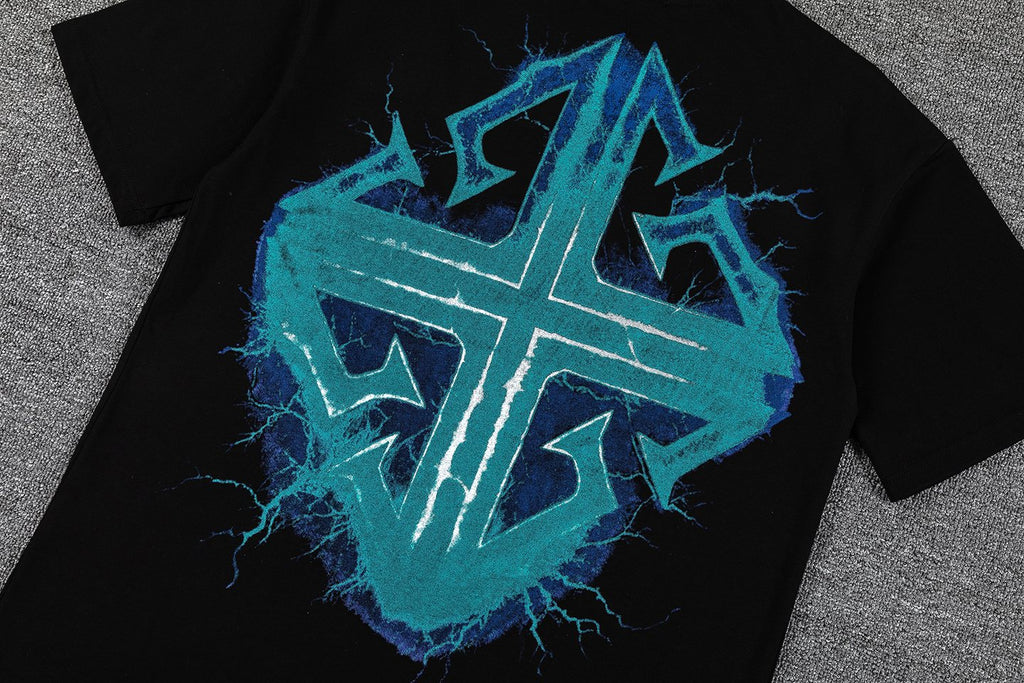GUAPI Blue Graphic Black T-Shirt ¡ª detail
