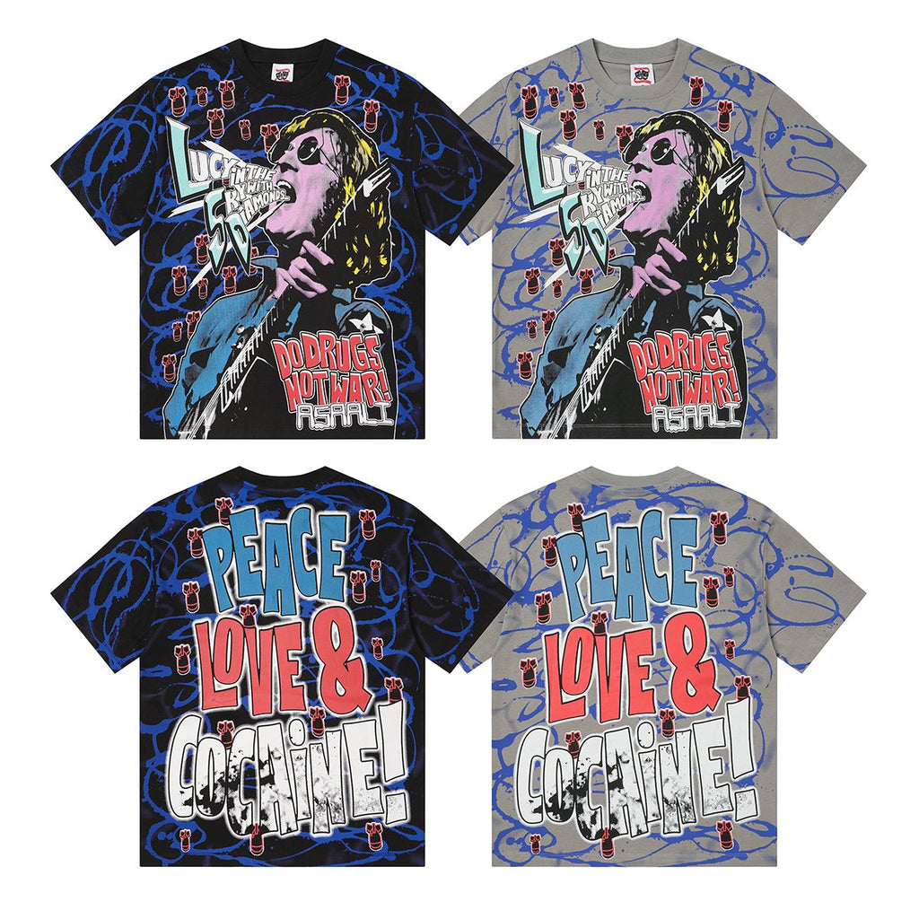 ASAALL Peace Love & Cocaine Singer Graphic T-Shirt ¡ª comparison