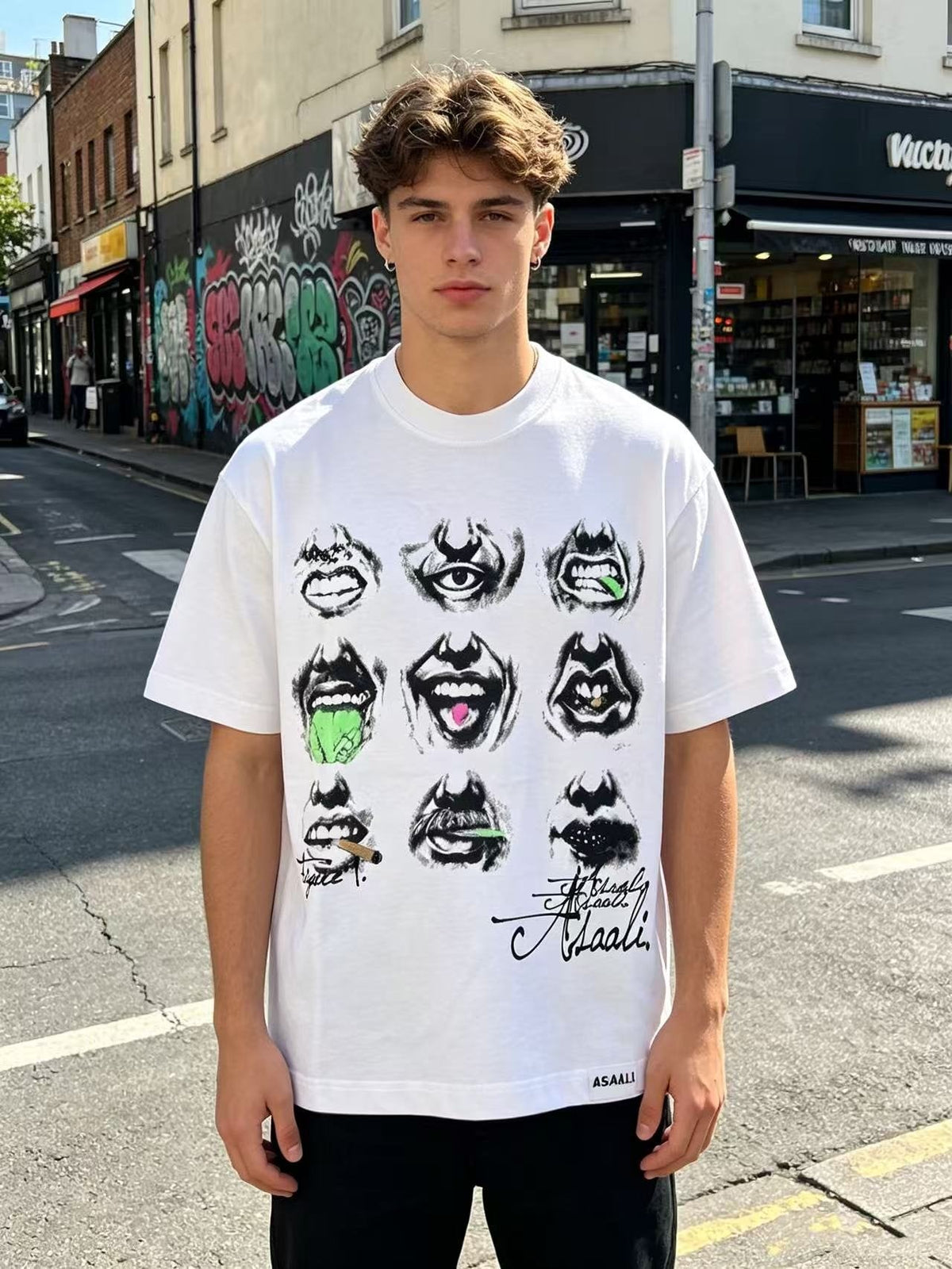 ASAALL Eye & Mouth Graphic Short-Sleeve T-Shirt ¡ª model