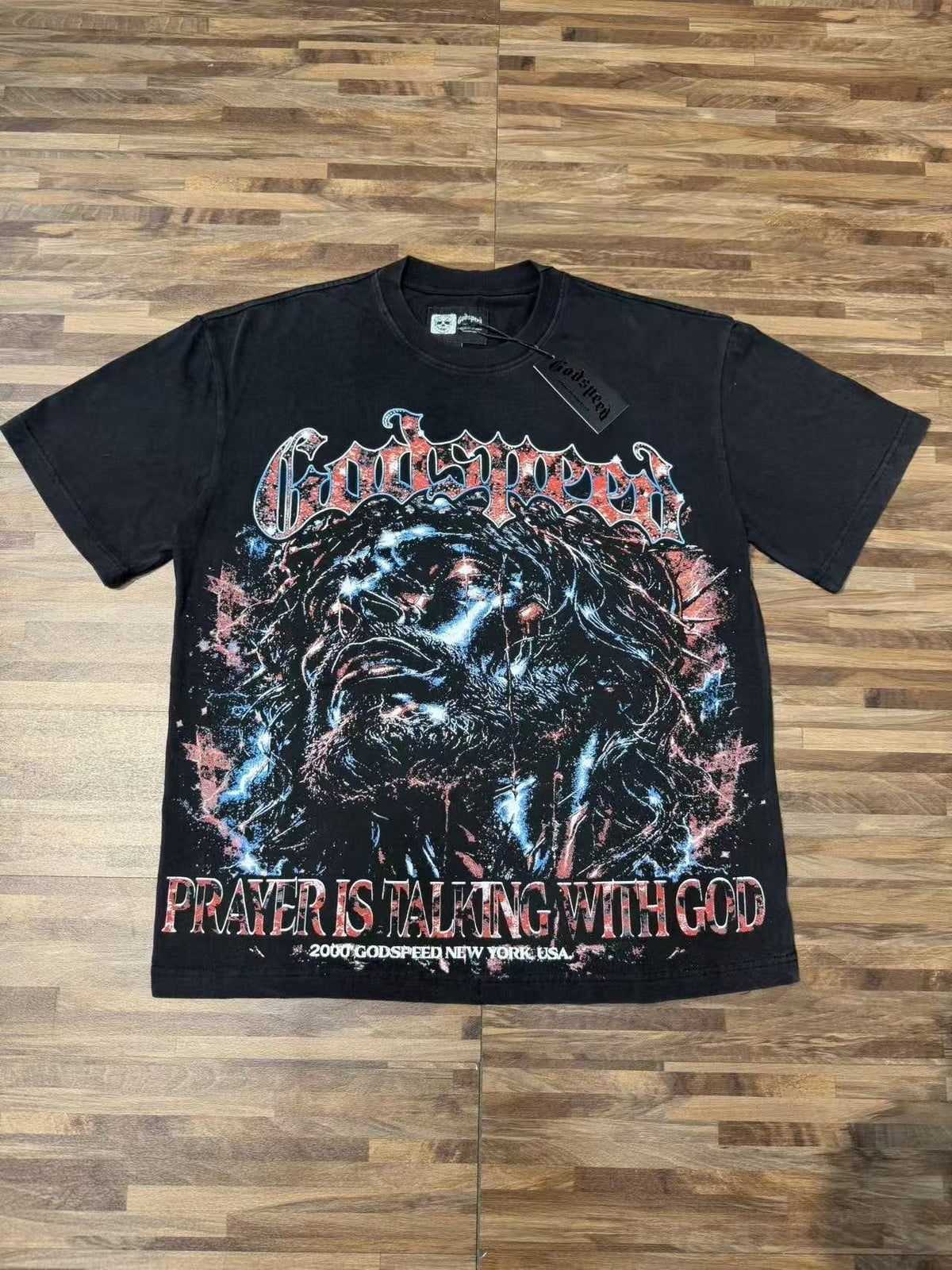 Godspeed Washed Black 2000 New York Graphic T-Shirt ¡ª front