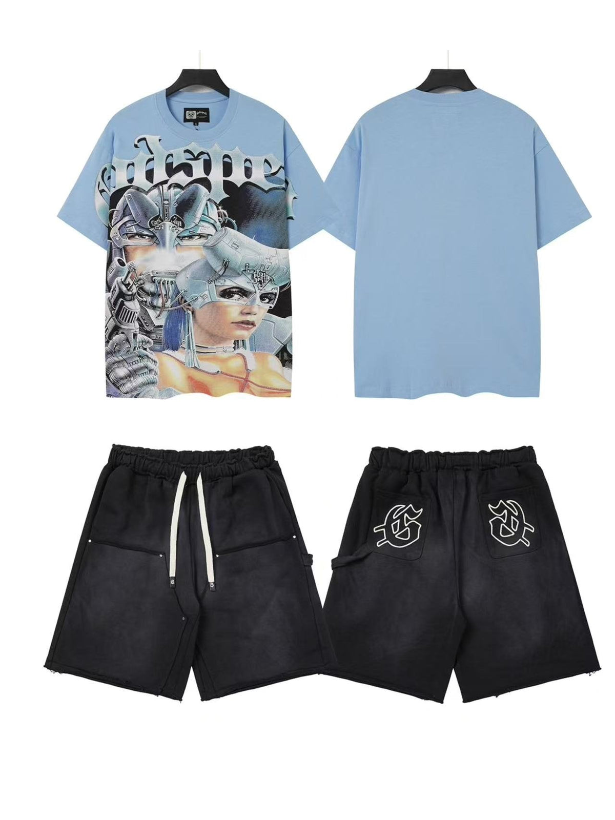 Godspeed Fashion Face Graphic T-Shirt & Shorts Set ¡ª front