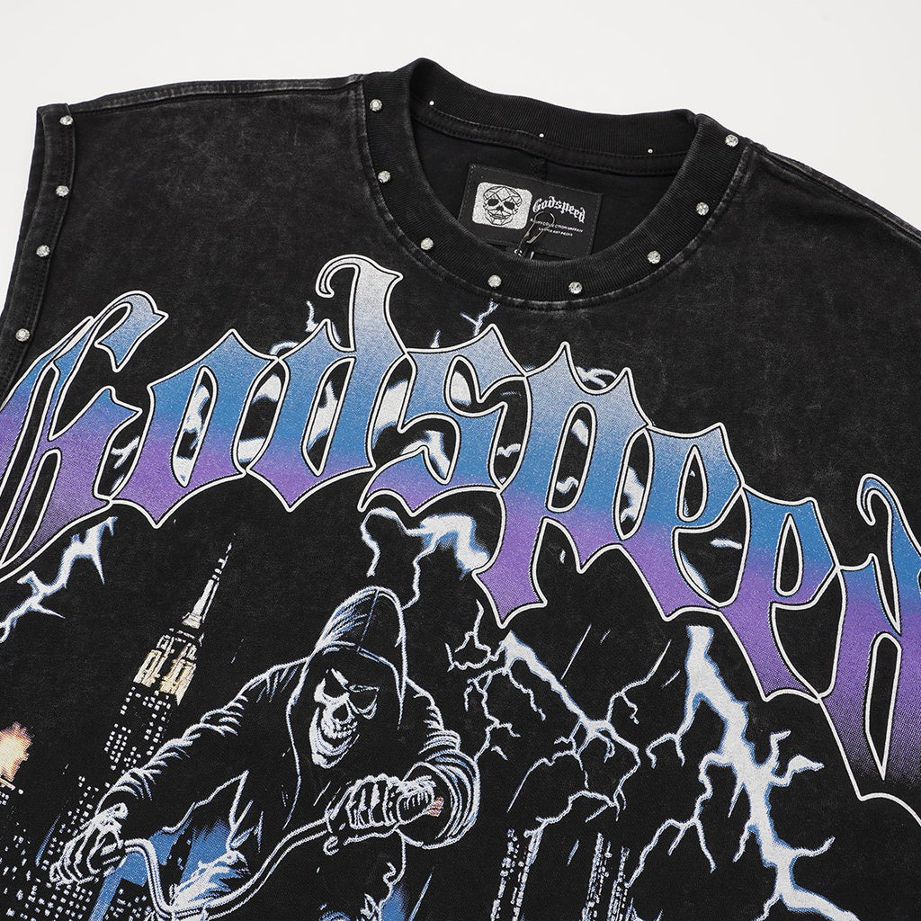 Godspeed Manifest Skull Studded Black Sleeveless T-Shirt ¡ª detail