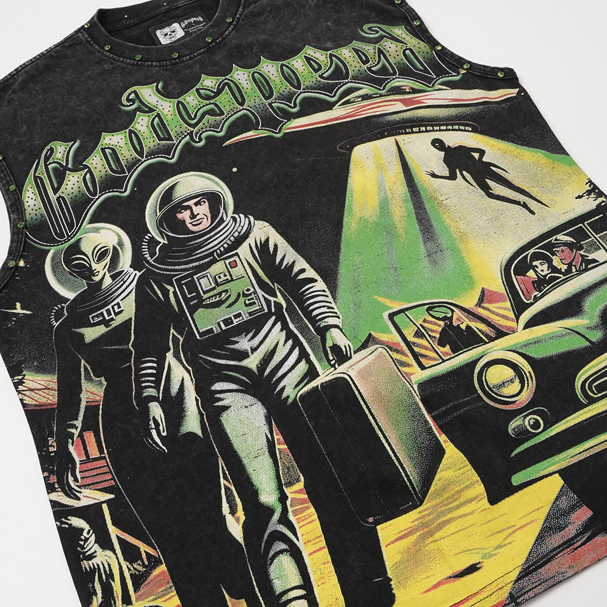 Godspeed Space Graphic Acid-Wash Sleeveless T-Shirt ¡ª detail