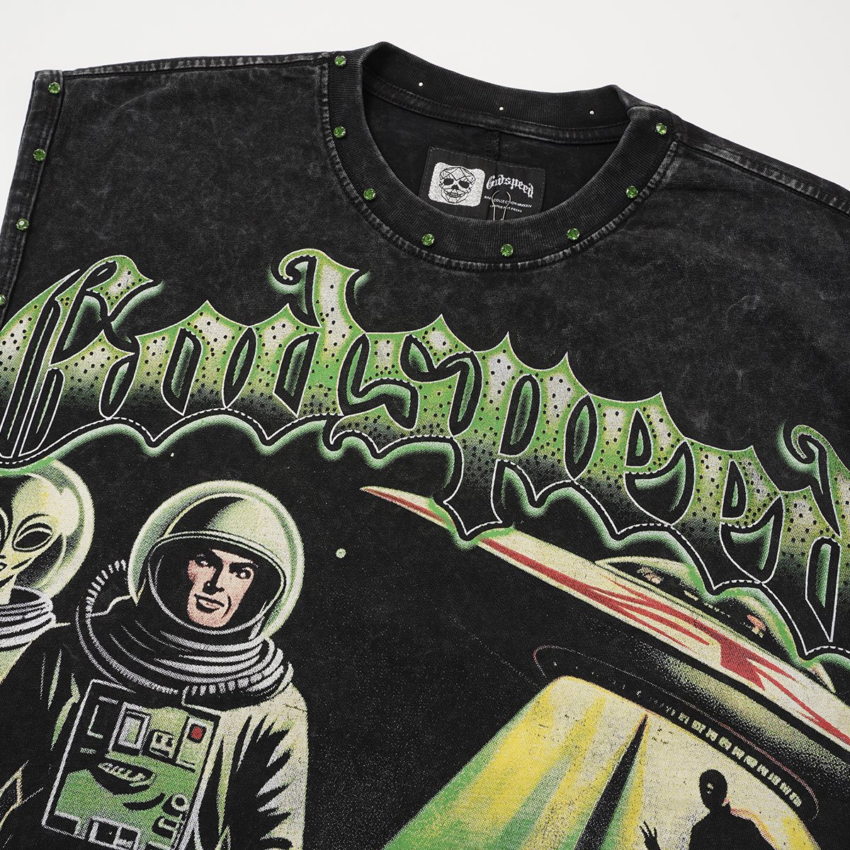 Godspeed Space Graphic Acid-Wash Sleeveless T-Shirt ¡ª detail