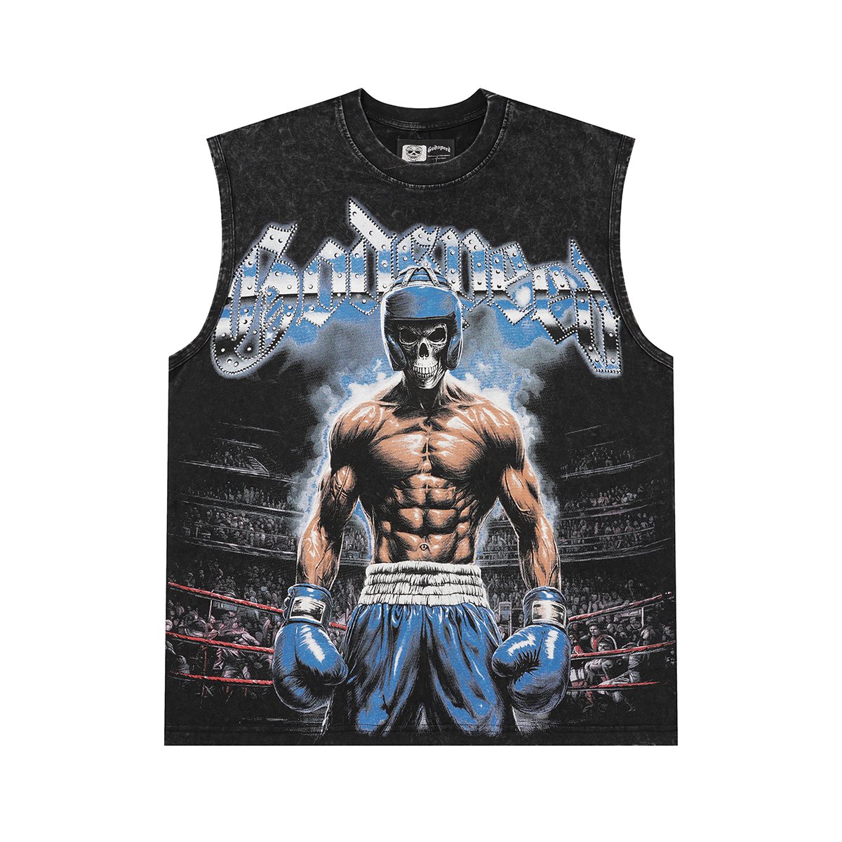 Godspeed Boxer Skull Graphic Acid-Wash Sleeveless T-Shirt ¡ª hero