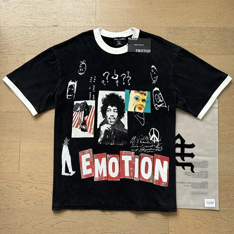 MIXED EMOTION Washed Black Graphic Ringer T-Shirt ¡ª context