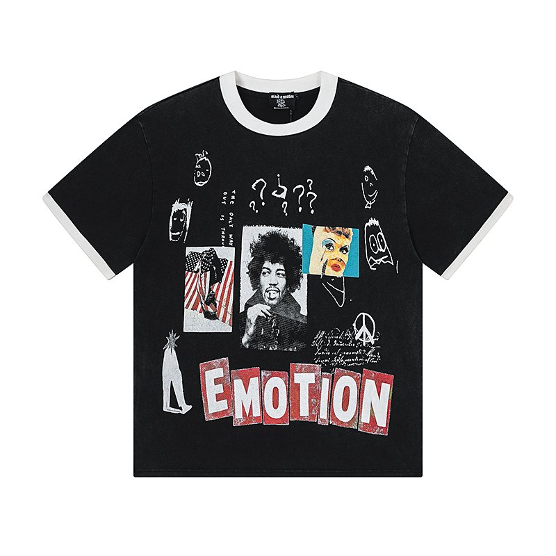 MIXED EMOTION Washed Black Graphic Ringer T-Shirt ¡ª front